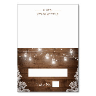 Rustic Wood Mason Jar String Lights Wedding Place Card