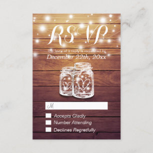 Rustic Wood & Mason Jar String Lights Wedding RSVP