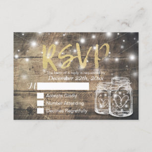 Rustic Wood & Mason Jar String Lights Wedding RSVP