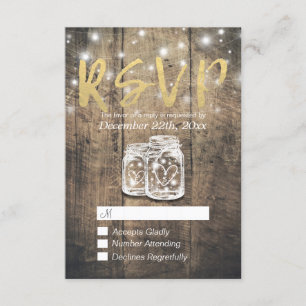 Rustic Wood & Mason Jar String Lights Wedding RSVP