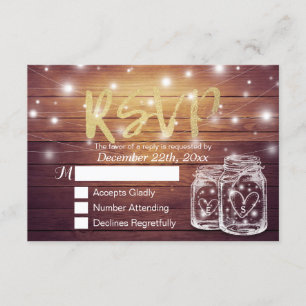 Rustic Wood & Mason Jar String Lights Wedding RSVP