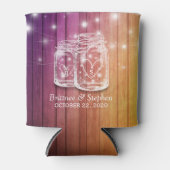 Rustic Wood Mason Jar String Lights Wedding Shower Can Cooler (Front)