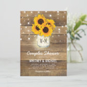 Rustic Wood Mason Jar Sunflowers Lights Wedding Invitation (Standing Front)
