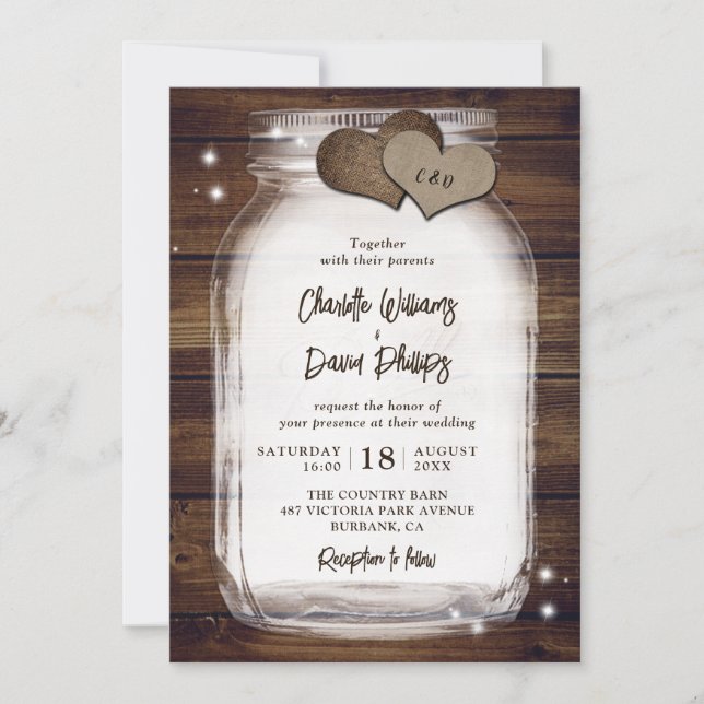 Rustic Wood Mason Jar Wedding Invitations (Front)