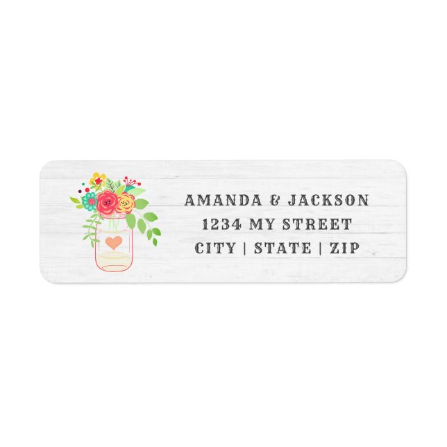 Rustic Wood & Mason Jar Wedding Return Address Label (Front)