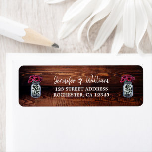 Rustic wood mason jar wedding return address label