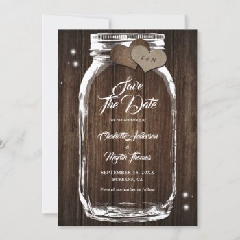 Rustic Wood Mason Jar Wedding Save The Date by DanielCapPhotography at Zazzle