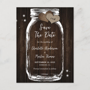 Rustic Wood Mason Jar Wedding Save The Date Announcement Postcard
