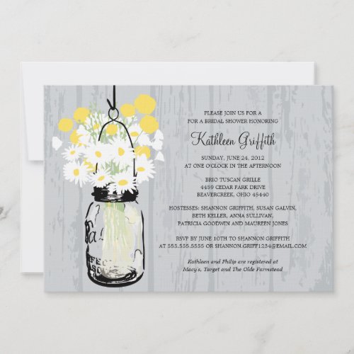 Rustic Wood Mason Jar Wildflowers Personalized Invite