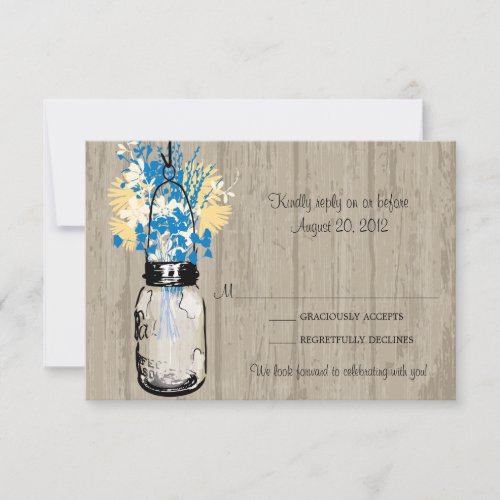 Rustic Wood Mason Jar &amp; Wildflowers RSVP Card