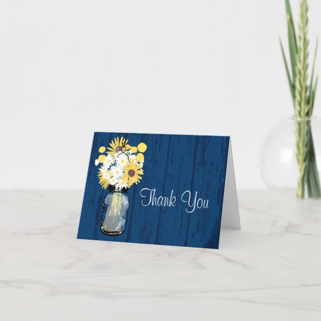 Rustic Wood Mason Jar Wildflowers Thank You Card (Front)