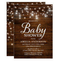 Rustic Wood Mason Jars and Lights Baby Shower Card