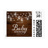 Rustic Wood Mason Jars and Lights Baby Shower Postage