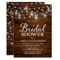 Rustic Wood Mason Jars and Lights Bridal Shower Card