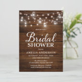 Rustic Wood Mason Jars and Lights Bridal Shower Invitation (Standing Front)