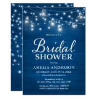 Rustic Wood Mason Jars Lights Blue Bridal Shower Card