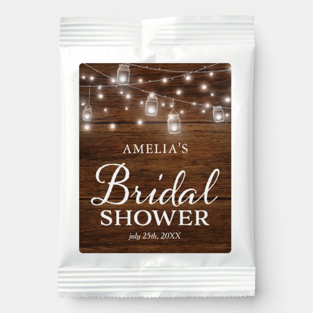 Rustic Wood Mason Jars Lights Bridal Shower Lemonade Drink Mix (Front)