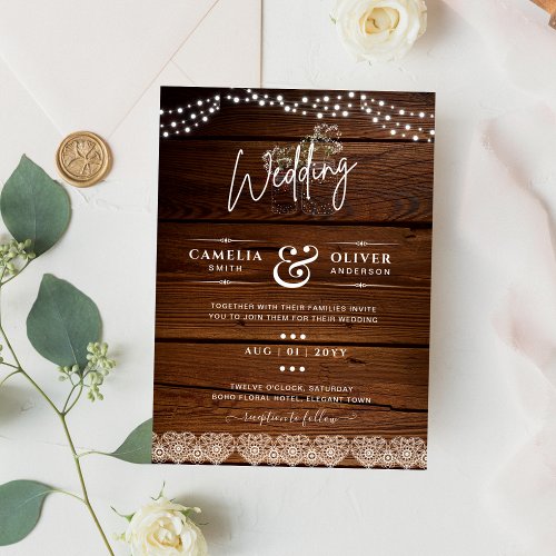 Rustic Wood Mason Jars Lights Gypsophila Wedding Flyer