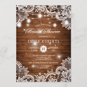 Rustic Wood Mason Jars Lights Lace Bridal Shower Invitation