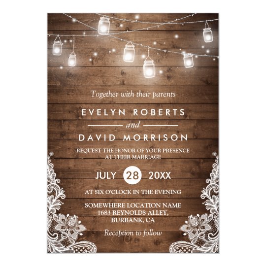 rustic-wood-mason-jars-string-lights-lace-wedding-invitation-zazzle