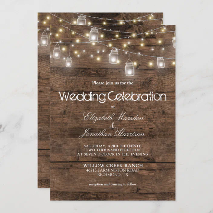 Rustic Wood Printable Digital 5x7 Rustic Fall Engagement Party Engagement Invitation String Lights Mason Jar