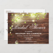 Rustic Wood Mason Lights Bridal Shower Invitation Postcard (Front/Back)