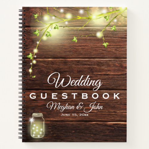 Rustic Wood Mason String Lights Wedding Guest Book