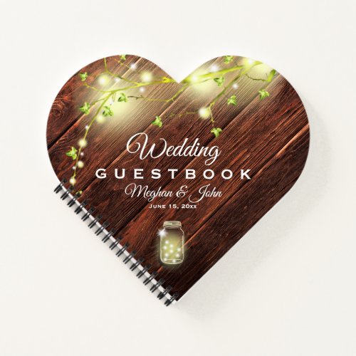 Rustic Wood Mason String Lights Wedding Guest Book