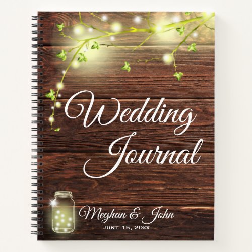 Rustic Wood Mason String Lights Wedding Journal