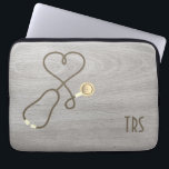Rustic Wood Medical Doctor or Nurse Laptop Sleeve<br><div class="desc">Lovely gray rustic wood grain looking  background accented by a stethoscope shaped like a heart. Nurses,  doctors and medical industry professionals will love this computer sleeve. Monogram with initials or title.</div>