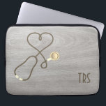 Rustic Wood Medical Doctor or Nurse Laptop Sleeve<br><div class="desc">Lovely gray rustic wood grain looking  background accented by a stethoscope shaped like a heart. Nurses,  doctors and medical industry professionals will love this computer sleeve. Monogram with initials or title.</div>