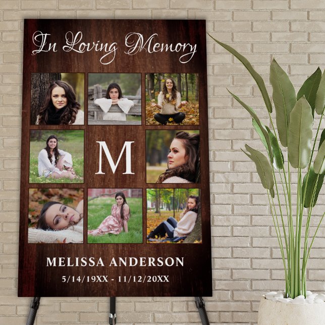 Rustic Wood Memorial 8 Photo Collage Funeral  Foam Board (Creator Uploaded)