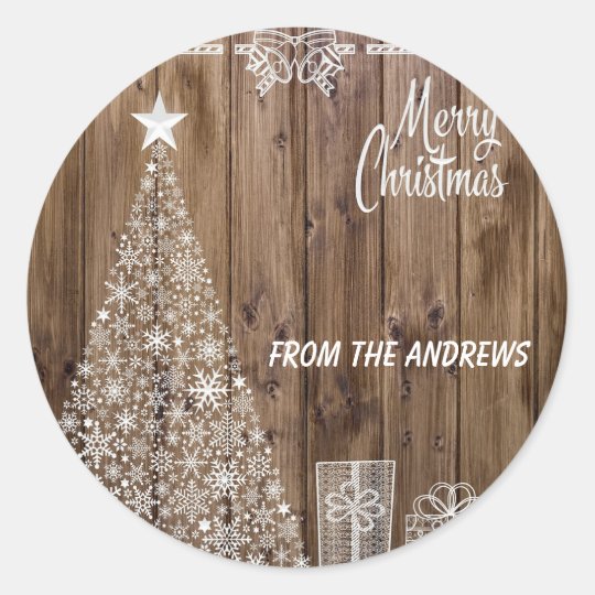 Rustic Wood Merry Christmas Classic Round Sticker 4285