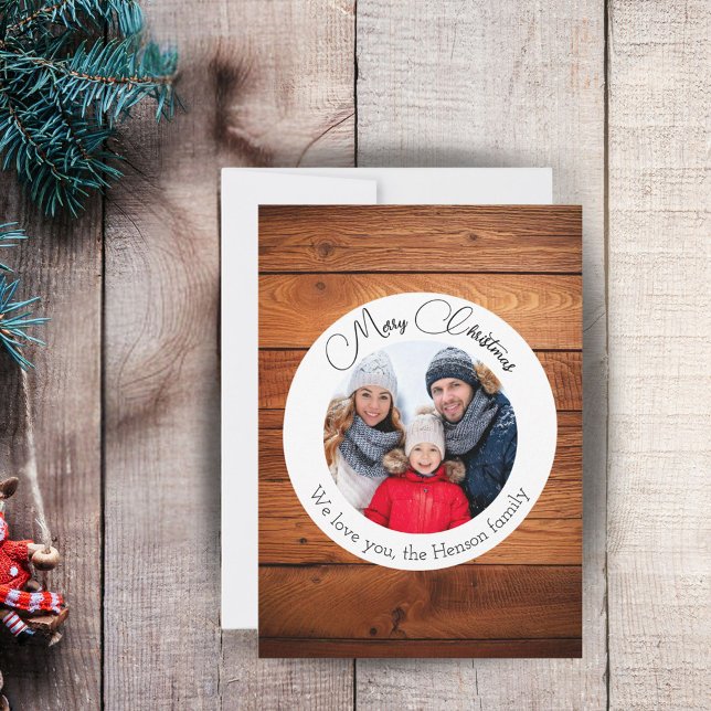 Rustic Wood Merry Christmas Family Photo  Holiday Card (Creator Uploaded)