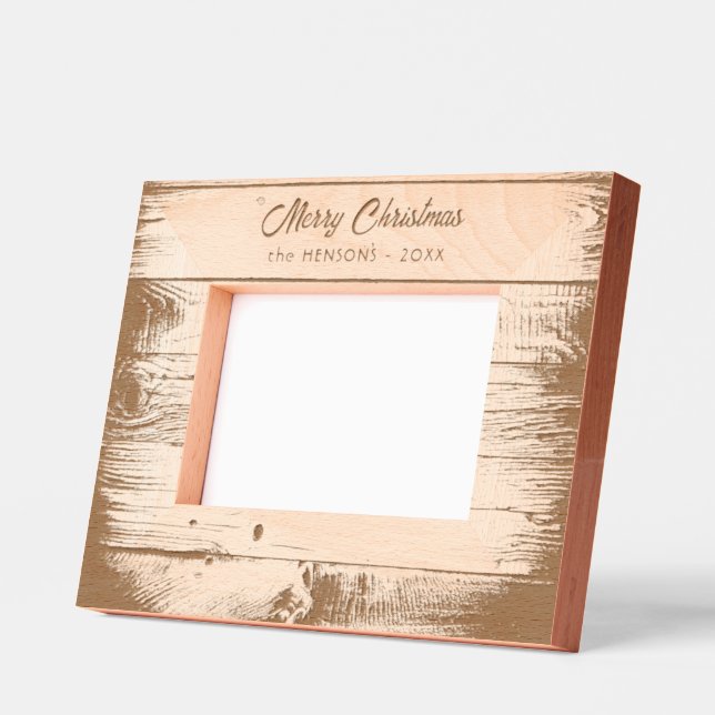Rustic Wood Merry Christmas Holiday Engraved Frames (Left)