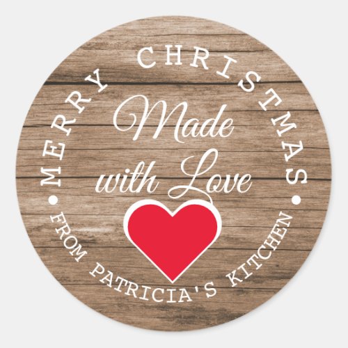 Rustic Wood Merry Christmas Made With Love Classic Round Sticker