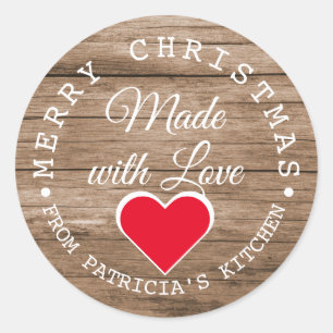 Rustic Wood Merry Christmas Made With Love Classic Round Sticker
