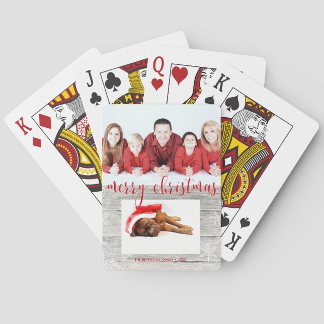 Rustic Wood Merry Christmas Photo - Card Deck (Back)