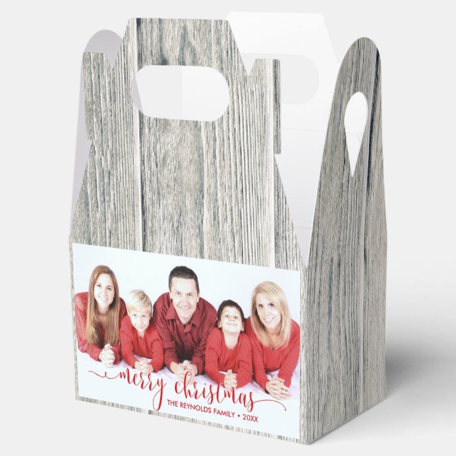 Rustic Wood Merry Christmas Photo Favor Box Gable (Opened)