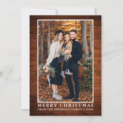 Rustic Wood Merry Christmas Photo Holiday Card