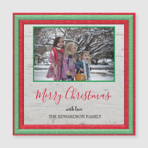 Rustic wood Merry Christmas photo magnetic card