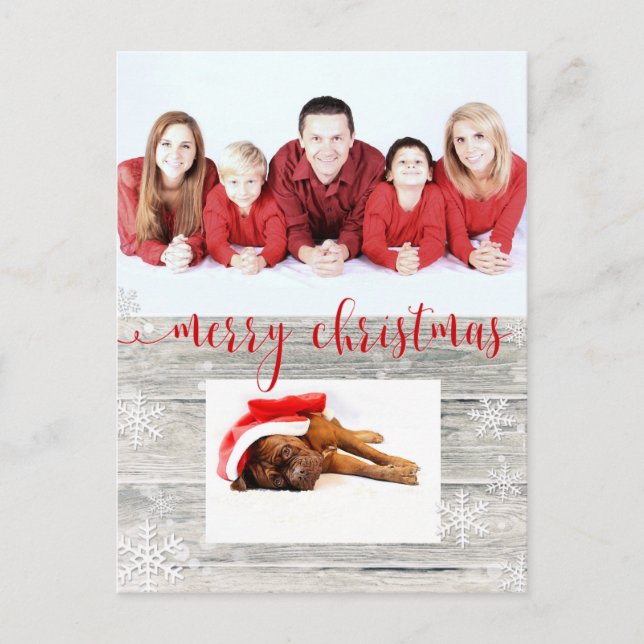 Rustic Wood Merry Christmas Photo - Postcard (Front)