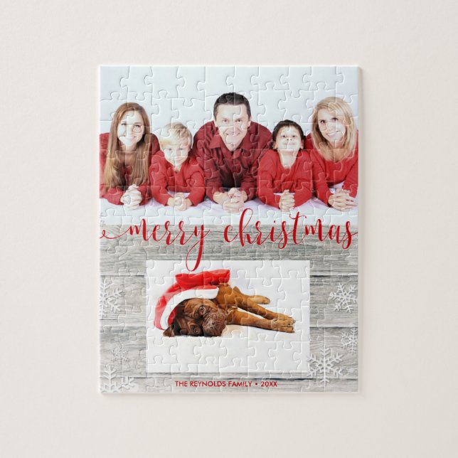 Rustic Wood Merry Christmas Photo - Puzzle (Vertical)