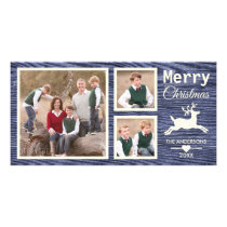 Rustic Wood Merry Christmas Reindeer Family Photos Card