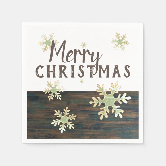 Rustic Wood Merry Christmas Snowflake Holidays Napkins (Front)