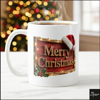 Rustic Wood Merry Christmas String Lights Coffee Mug
