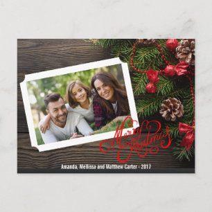 Rustic Wood Merry Christmas Typography Photo Card