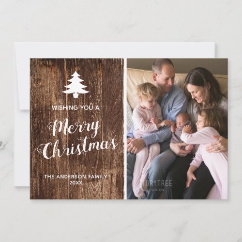 Rustic Wood  Merry Christmas Vertical Photo Holiday Card