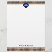 Rustic Wood Metal Band Navy Quatrefoil 3 Monogram (Front)