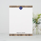 Rustic Wood Metal Band Navy Quatrefoil 3 Monogram (Standing Front)